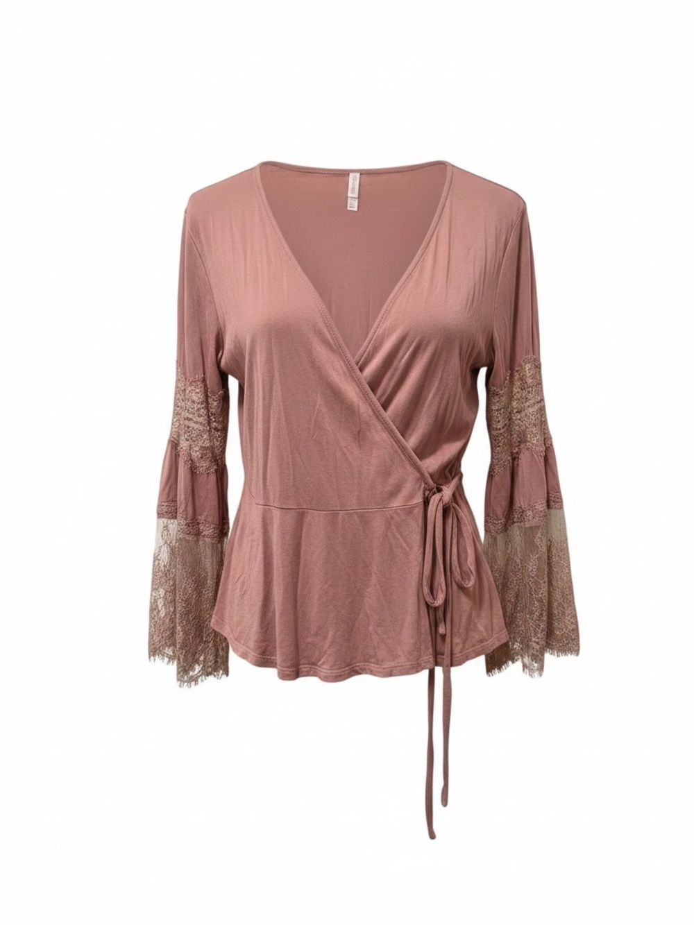 Xhilaration Mauve Lace-Trim Bell Sleeve Wrap Top Size XL